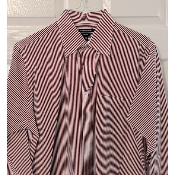 👔Croft & Barrow brand Red & White Striped Long Sleeve Button Down Men’s Shirt👔 - Picture 4 of 7